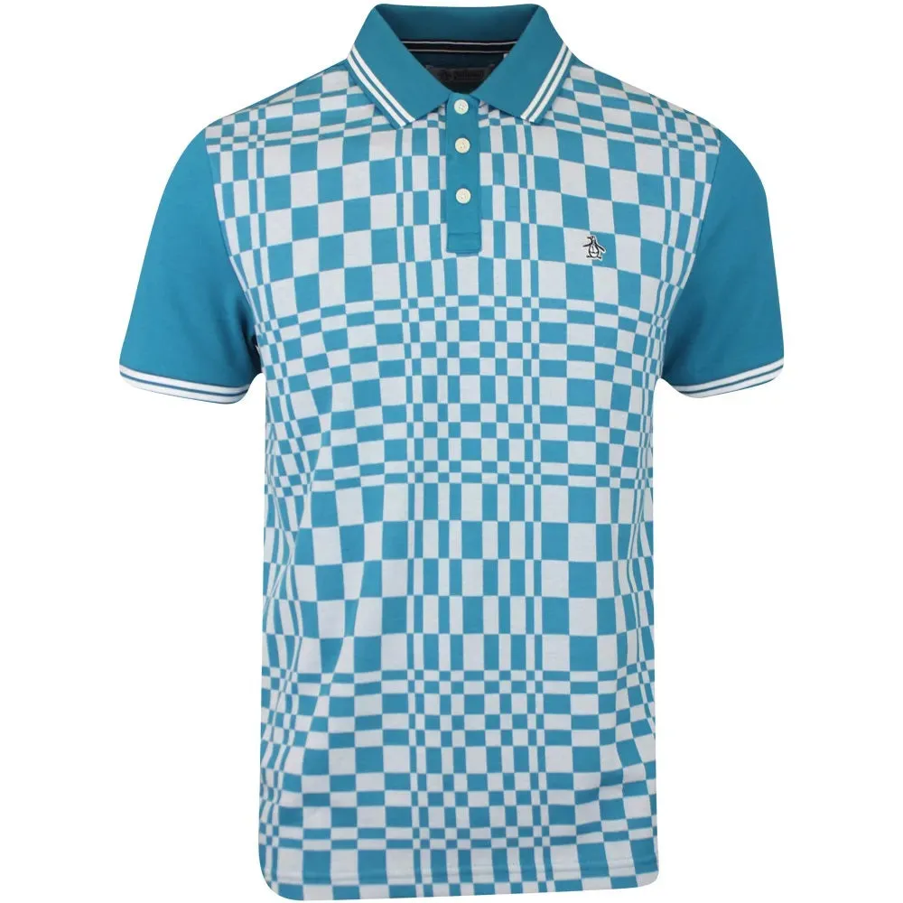 Original Penguin Tile Print Short Sleeve Polo Shirt - Mosaic Blue