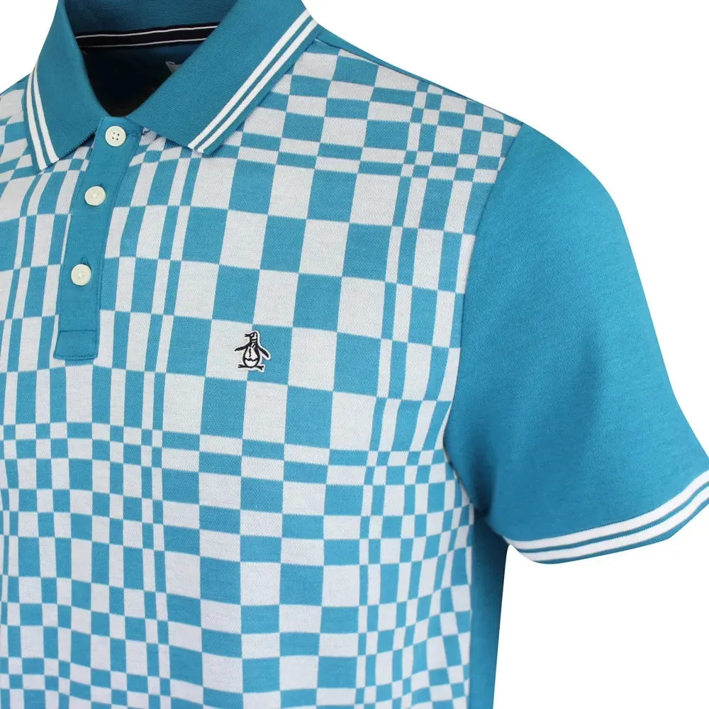 Original Penguin Tile Print Short Sleeve Polo Shirt - Mosaic Blue