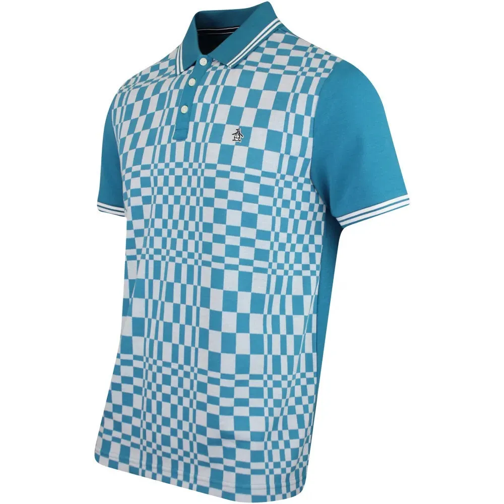 Original Penguin Tile Print Short Sleeve Polo Shirt - Mosaic Blue