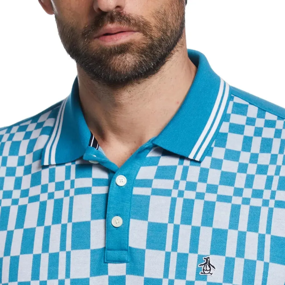 Original Penguin Tile Print Short Sleeve Polo Shirt - Mosaic Blue
