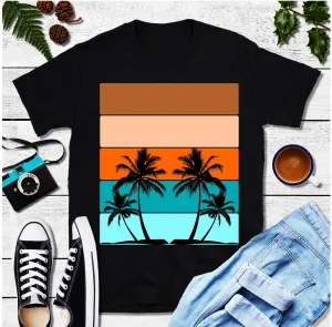 Palm Trees  Horizontal Stripes | Retro Sunset T-Shirts