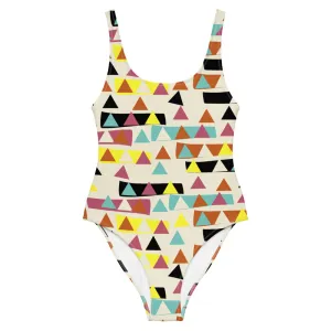 Patterned One-Piece Swimsuit | Yellow Retro Style | Triangular Forest