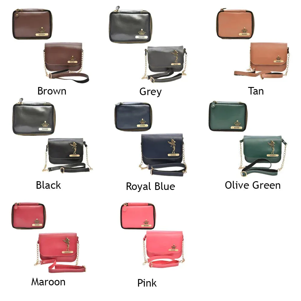 Personalized Mini make up kit   Chained Sling bag - Pink