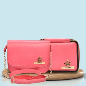 Personalized Mini make up kit   Chained Sling bag - Pink