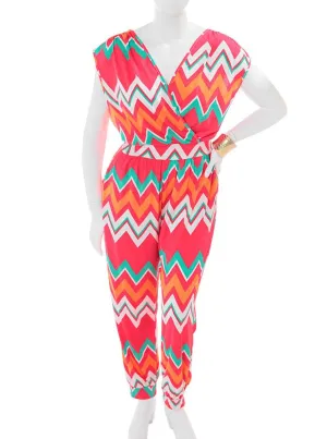 Plus Size Zig Zag Hued Pink Jumpsuit