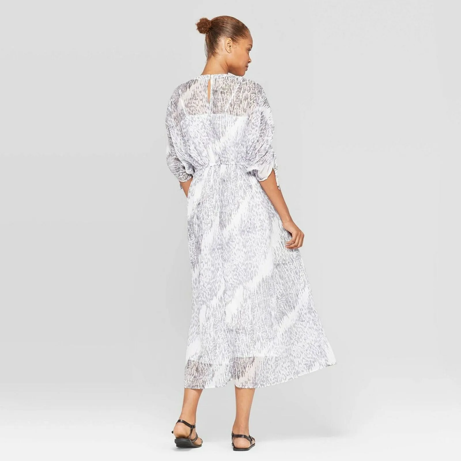Prologue Women's Zebra Printed Elbow-Sleeve Crewneck Midi Dress