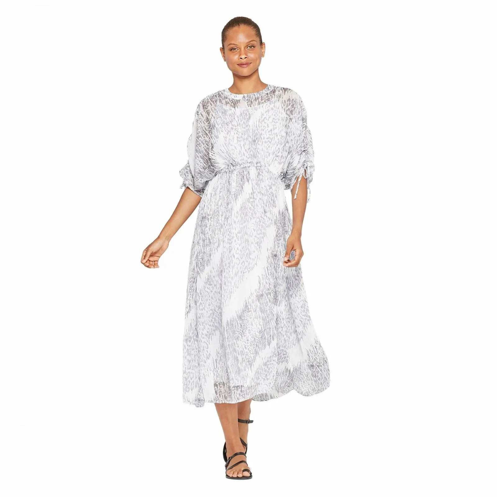Prologue Women's Zebra Printed Elbow-Sleeve Crewneck Midi Dress