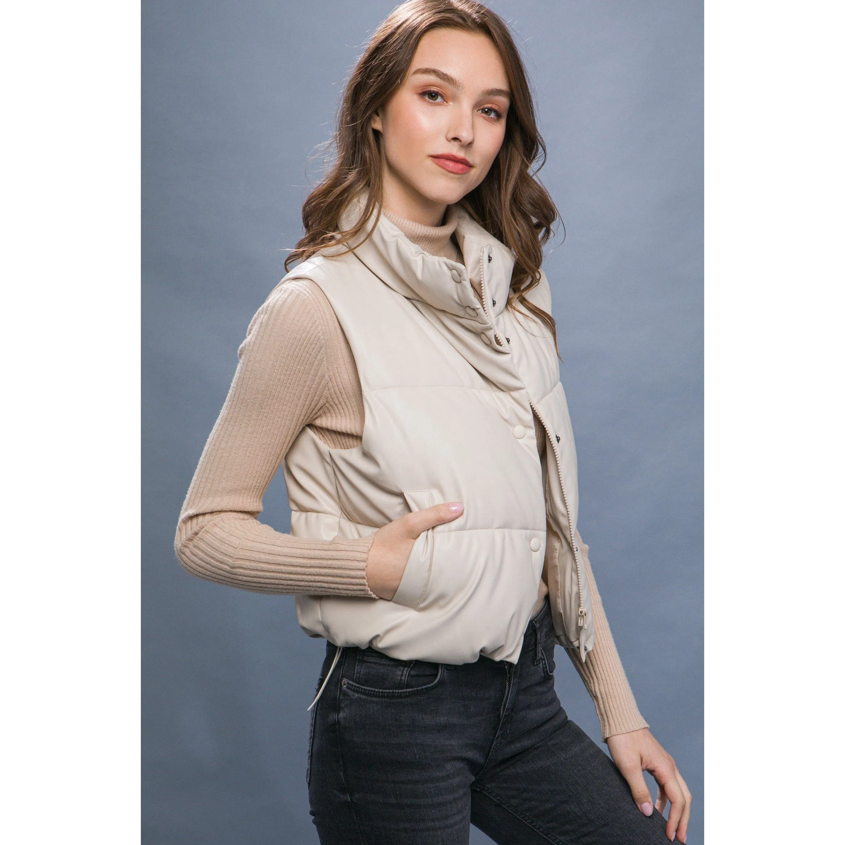PU Faux Leather Padded Vest