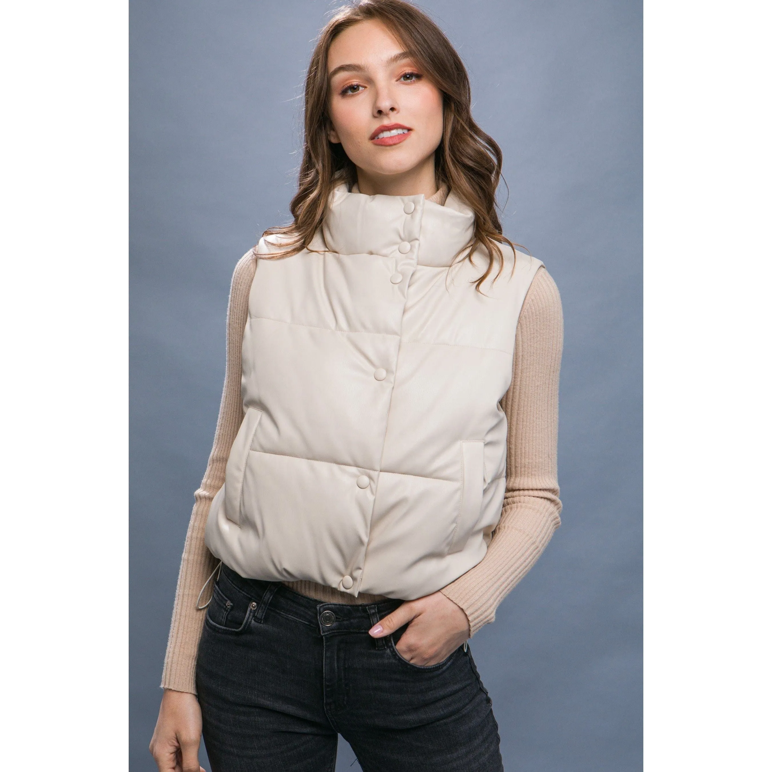 PU Faux Leather Padded Vest