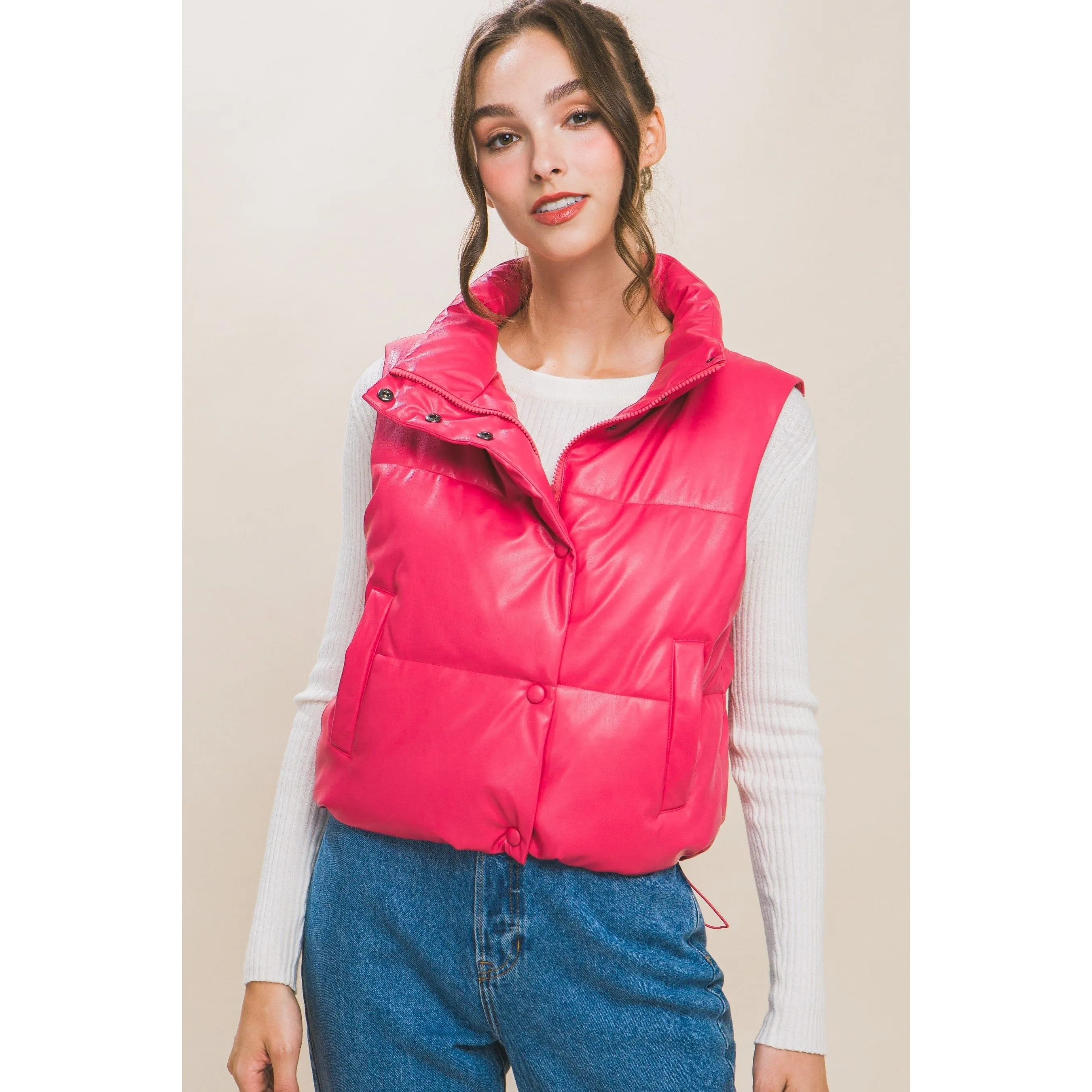 PU Faux Leather Padded Vest