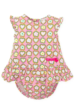 "Fleur" Pink, Yellow & Green Retro Floral Dress & Bloomers