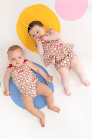 "Leanna" Pink, Yellow & Green Retro Floral Romper