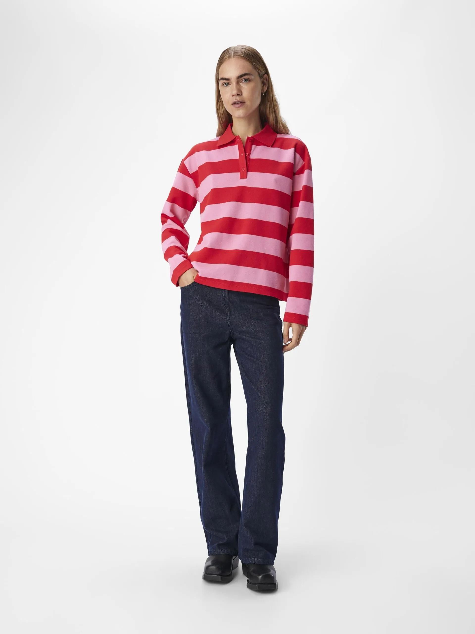 Red and Pink Striped Polo Shirt