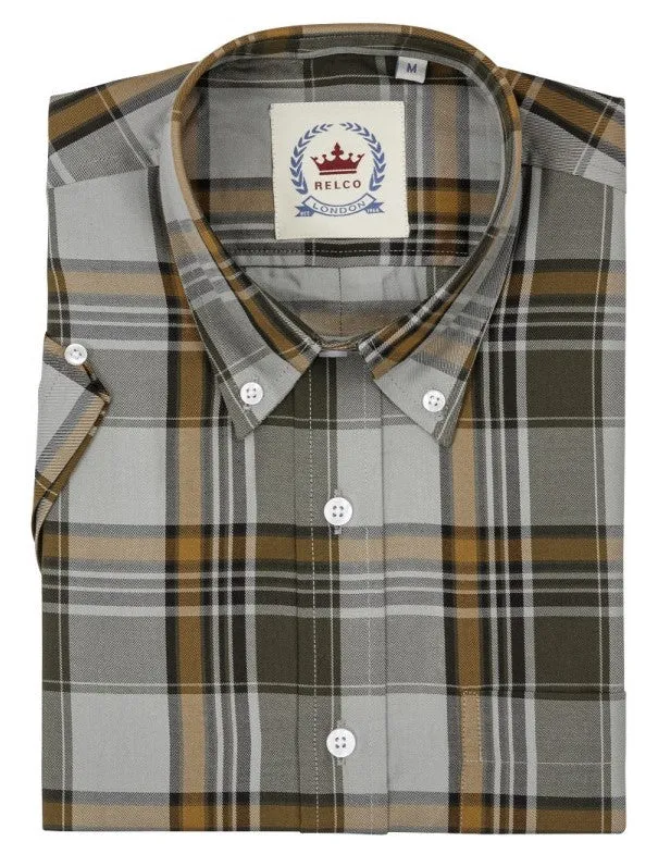 Relco Mens Grey Checked Short Sleeved Button Down Shirts
