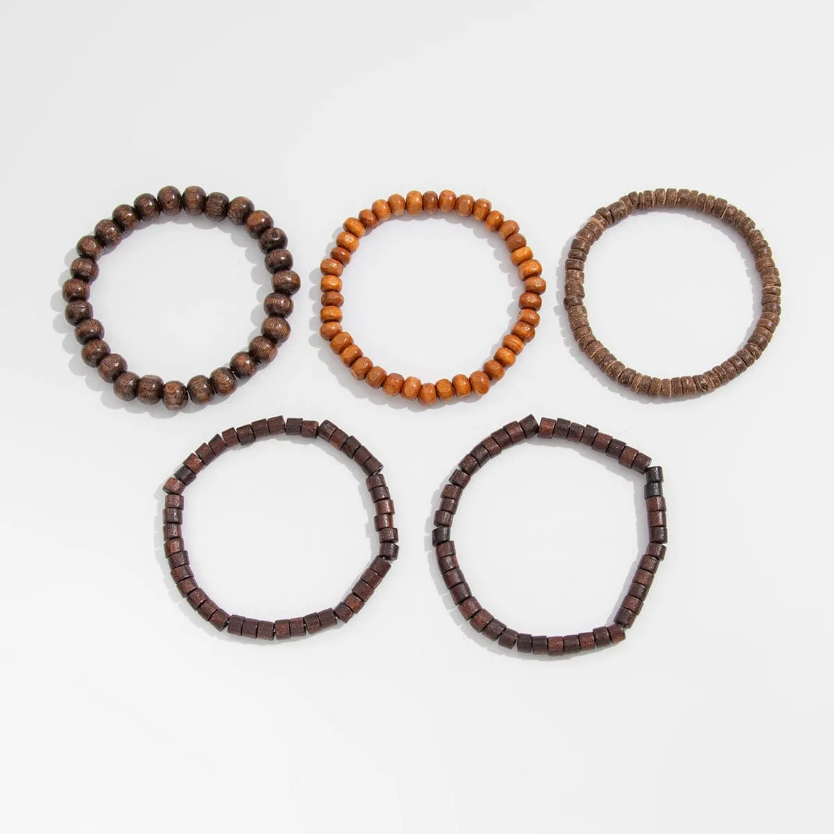 Retro 5pcs Coconut Shell Wood Beaded Chain Bracelet Set