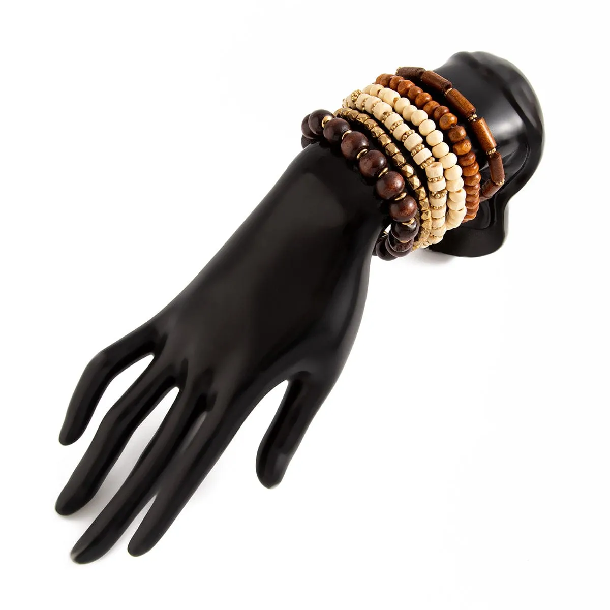 Retro 6pcs Wood Beaded Strench Bracelet Set