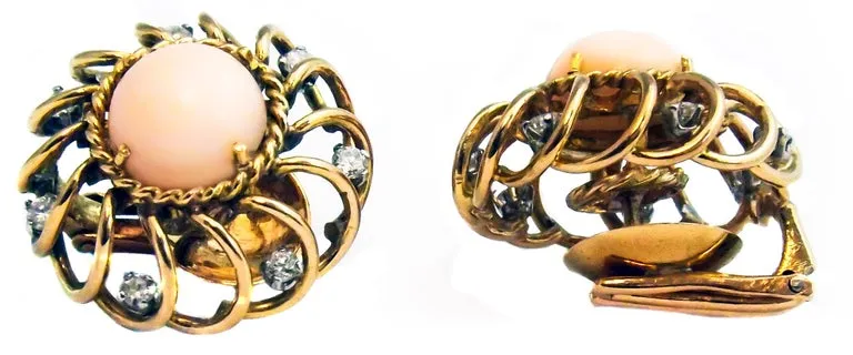 Retro Angle Skin Coral Diamond 18 Karat Gold Earrings