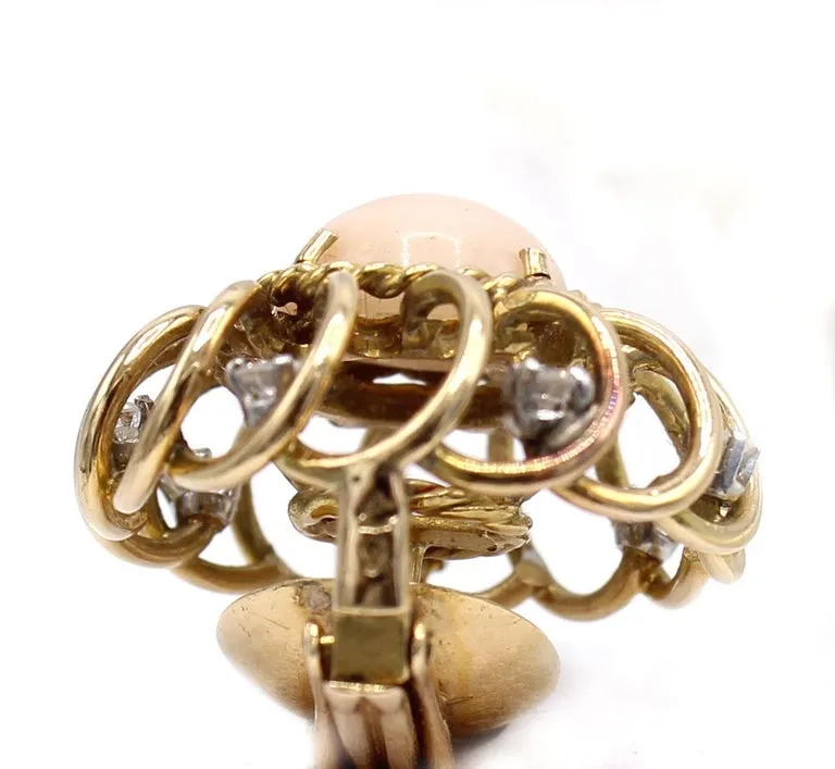 Retro Angle Skin Coral Diamond 18 Karat Gold Earrings