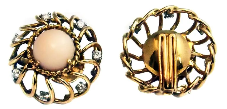 Retro Angle Skin Coral Diamond 18 Karat Gold Earrings