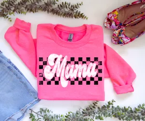 Retro Checkered Mama Hot Pink Sweatshirt