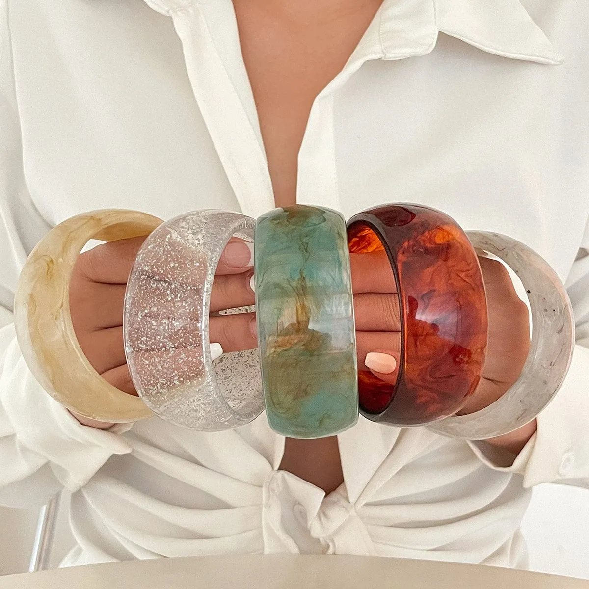 Retro Chunky Irregular Smudge Acrylic Bangle Bracelet