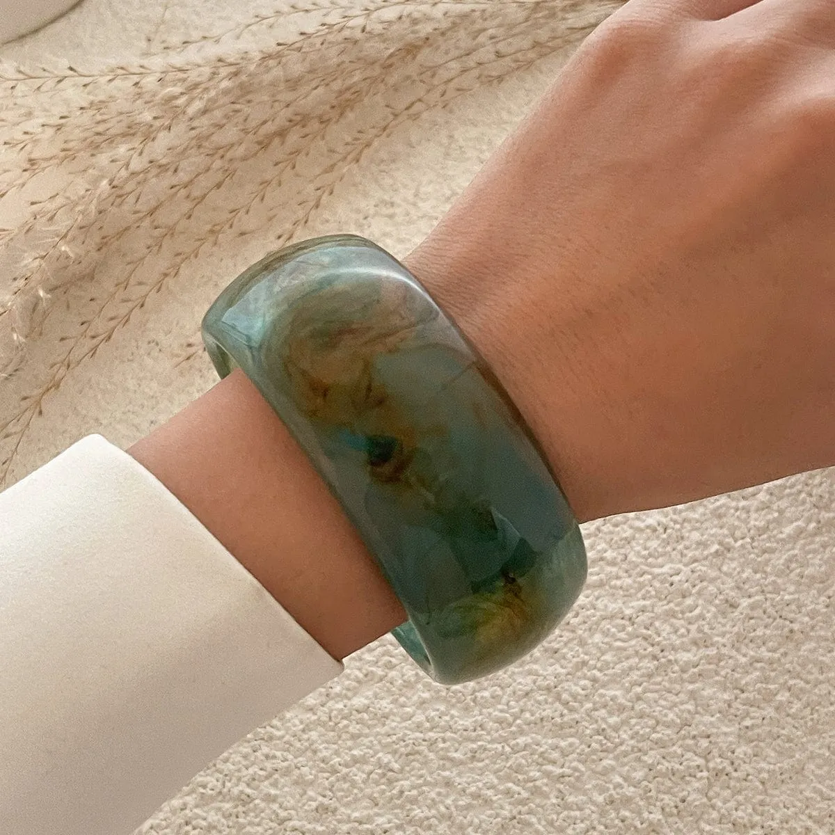 Retro Chunky Irregular Smudge Acrylic Bangle Bracelet