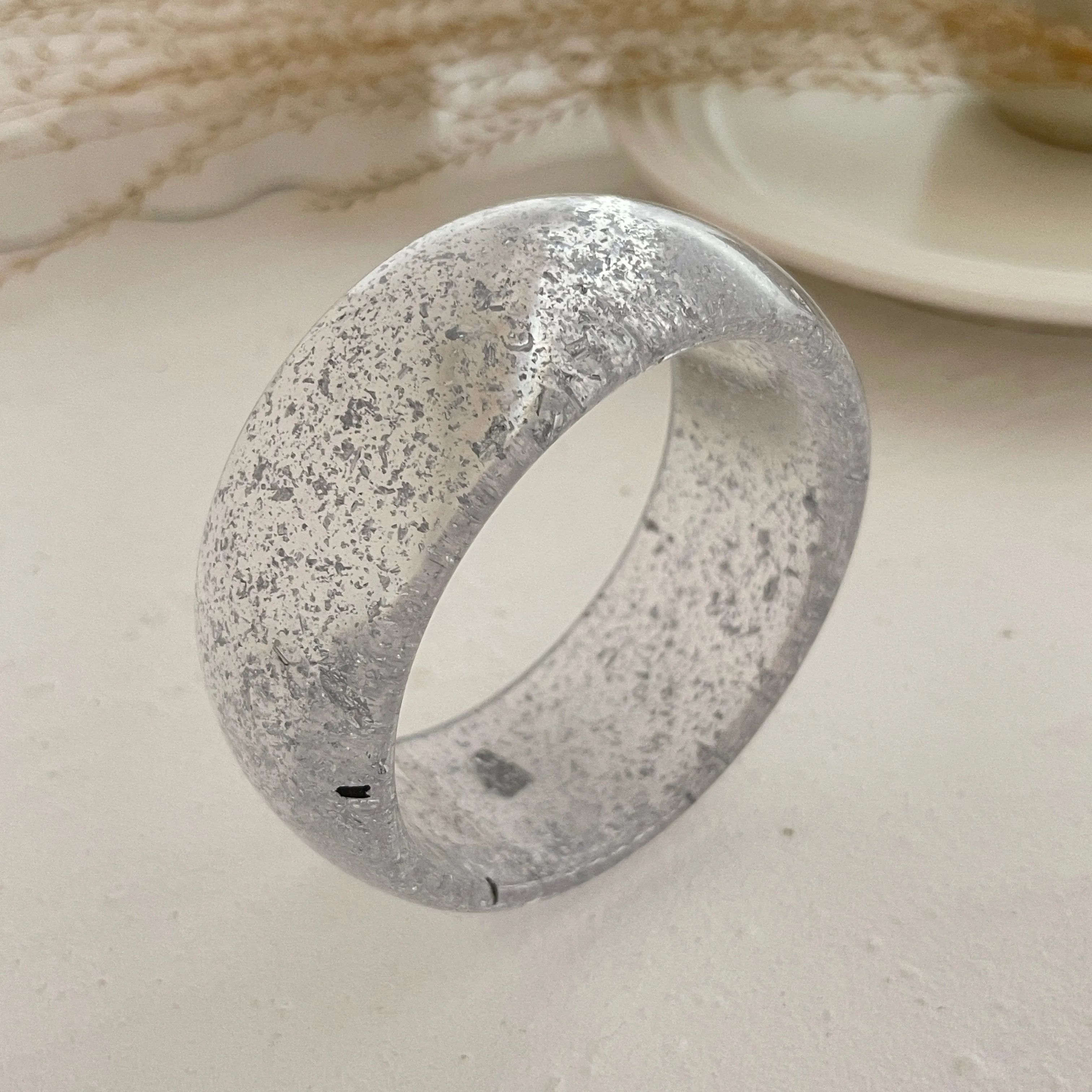 Retro Chunky Irregular Smudge Acrylic Bangle Bracelet