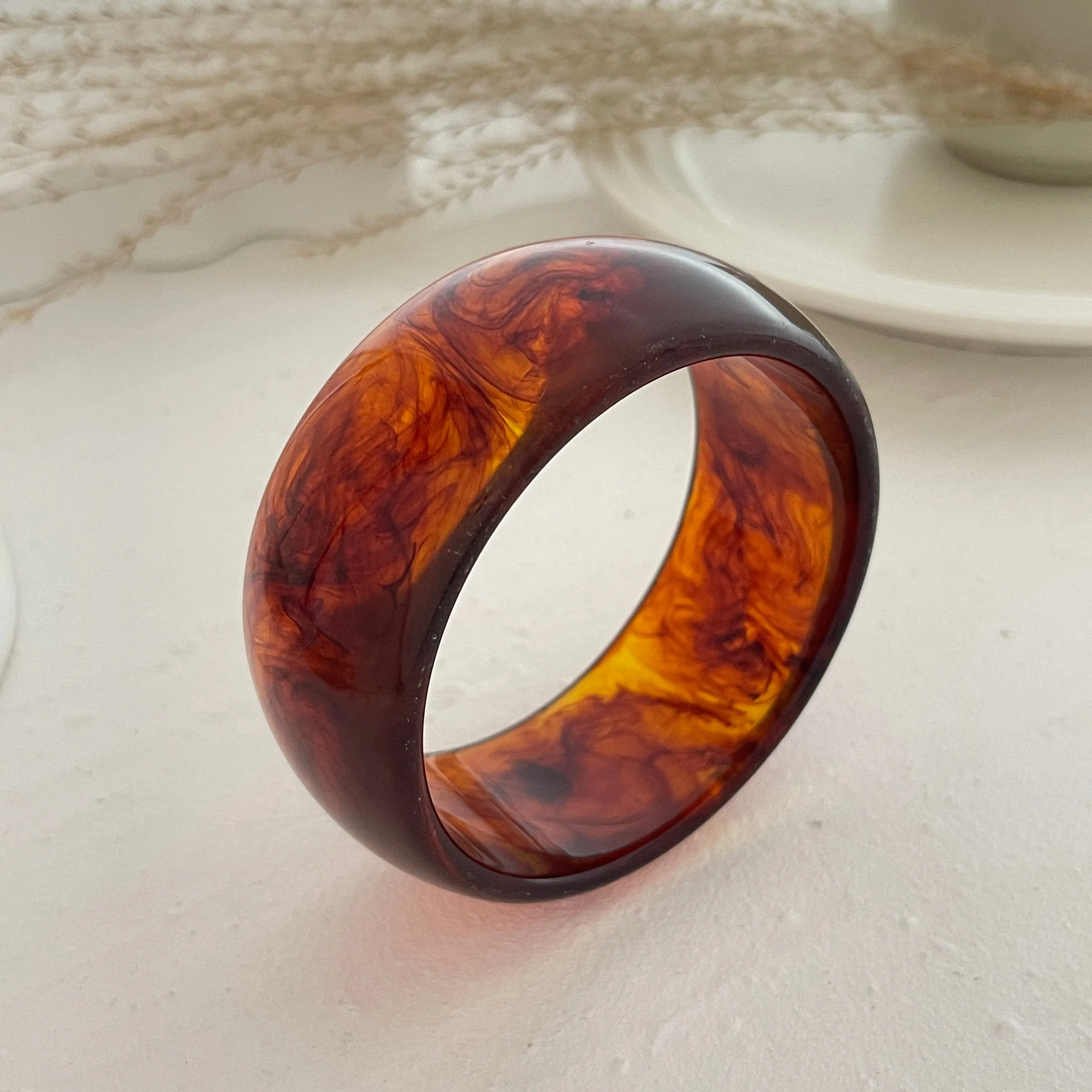 Retro Chunky Irregular Smudge Acrylic Bangle Bracelet
