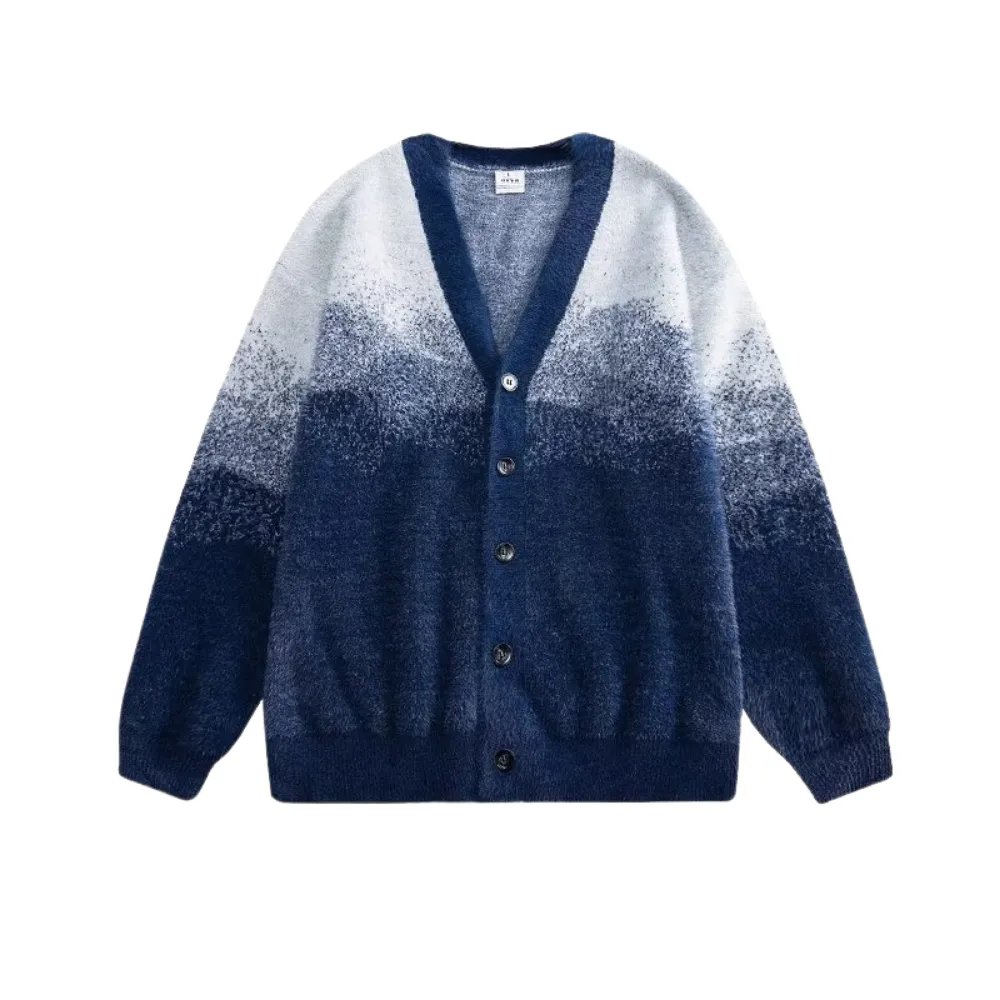 Retro Gradient Plush Knitted Cardigan