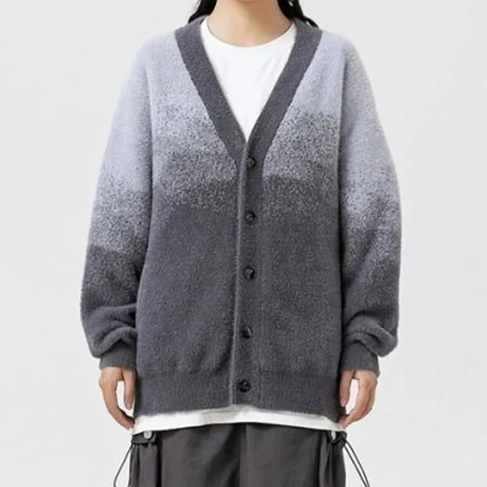 Retro Gradient Plush Knitted Cardigan