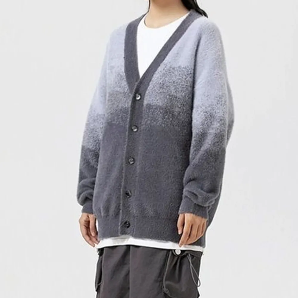Retro Gradient Plush Knitted Cardigan