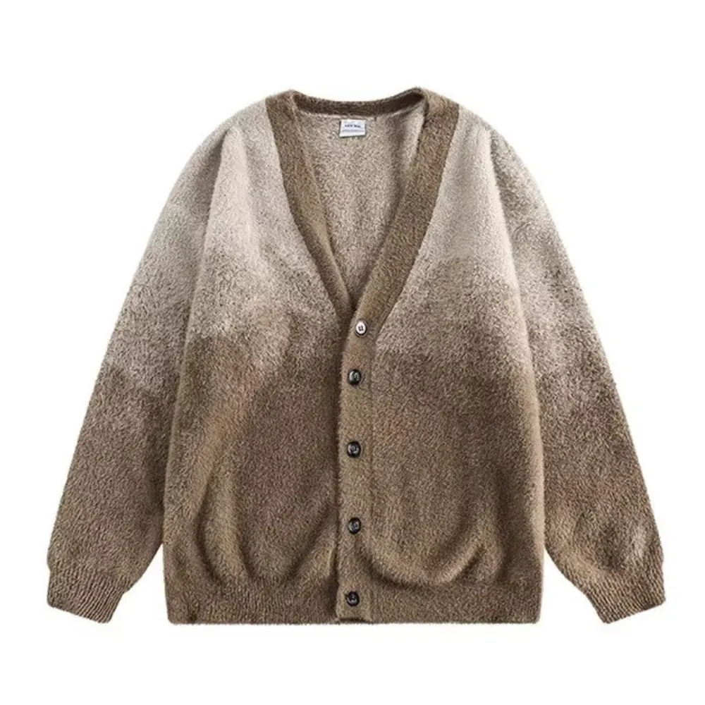 Retro Gradient Plush Knitted Cardigan