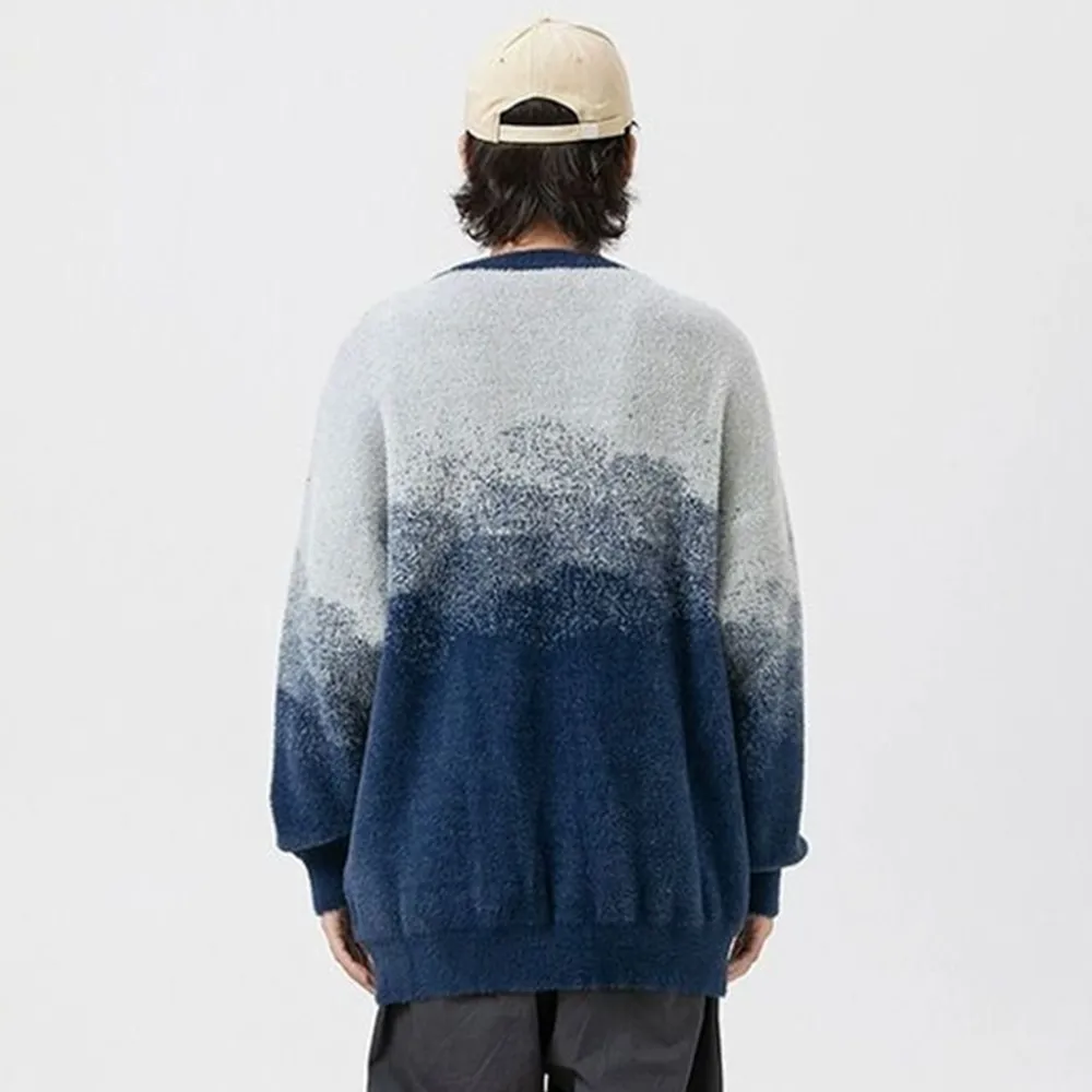 Retro Gradient Plush Knitted Cardigan