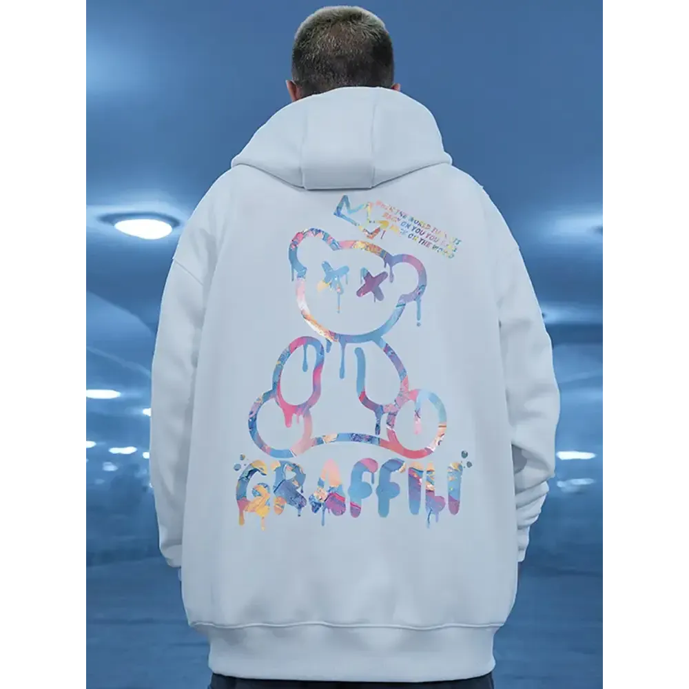 Retro Graffiti Bear Print Hoodie from the Y2K Streetwear Collection