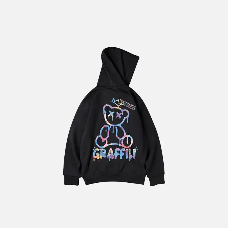 Retro Graffiti Bear Print Hoodie from the Y2K Streetwear Collection