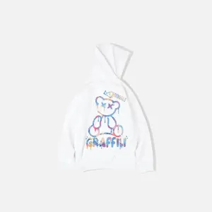 Retro Graffiti Bear Print Hoodie from the Y2K Streetwear Collection