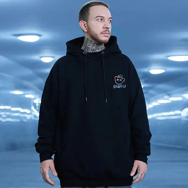 Retro Graffiti Bear Print Hoodie from the Y2K Streetwear Collection
