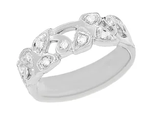 Retro Moderne Vines and Leaves Filigree Diamond Wedding Band in Platinum