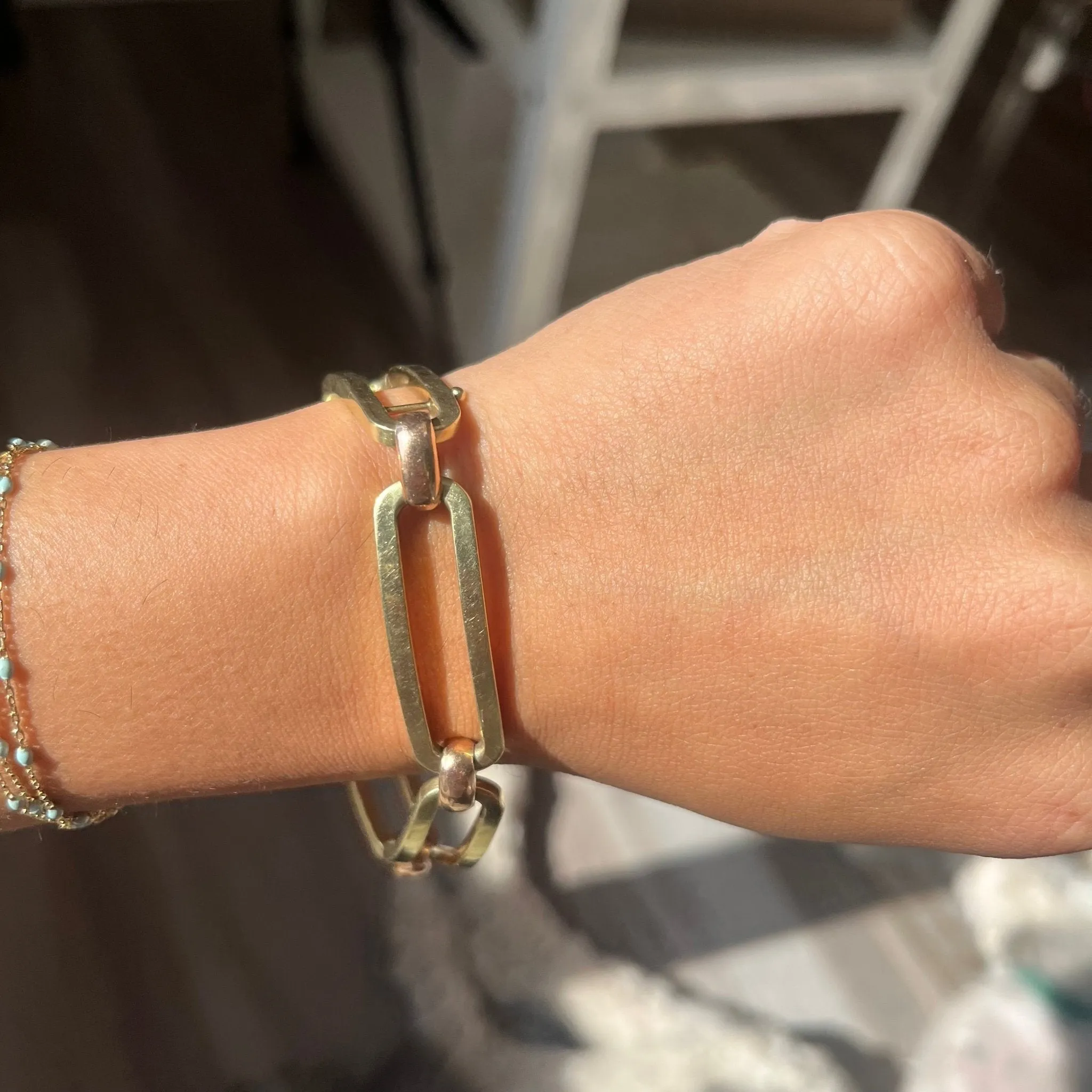 Retro Open Link Rose and Green Gold Bracelet