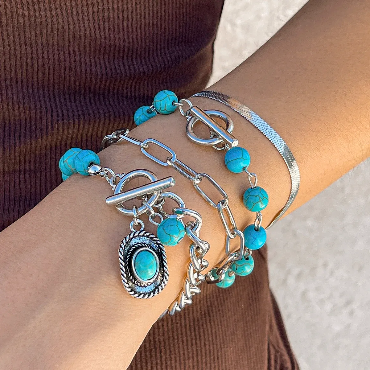 Retro OT Buckle Silver Chain Bracelet