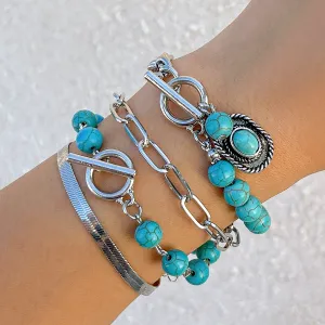 Retro OT Buckle Silver Chain Bracelet
