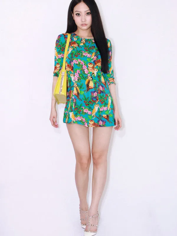 retro owl mini dress