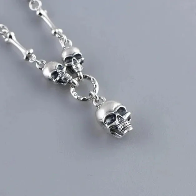 Retro Punk Skull Stick Bone Necklace