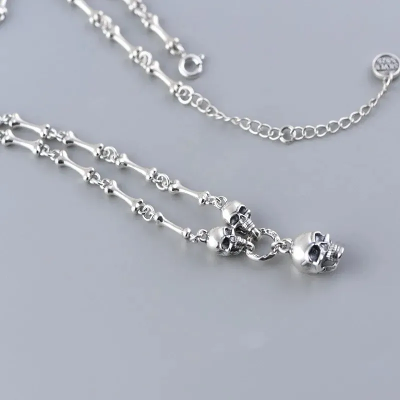 Retro Punk Skull Stick Bone Necklace
