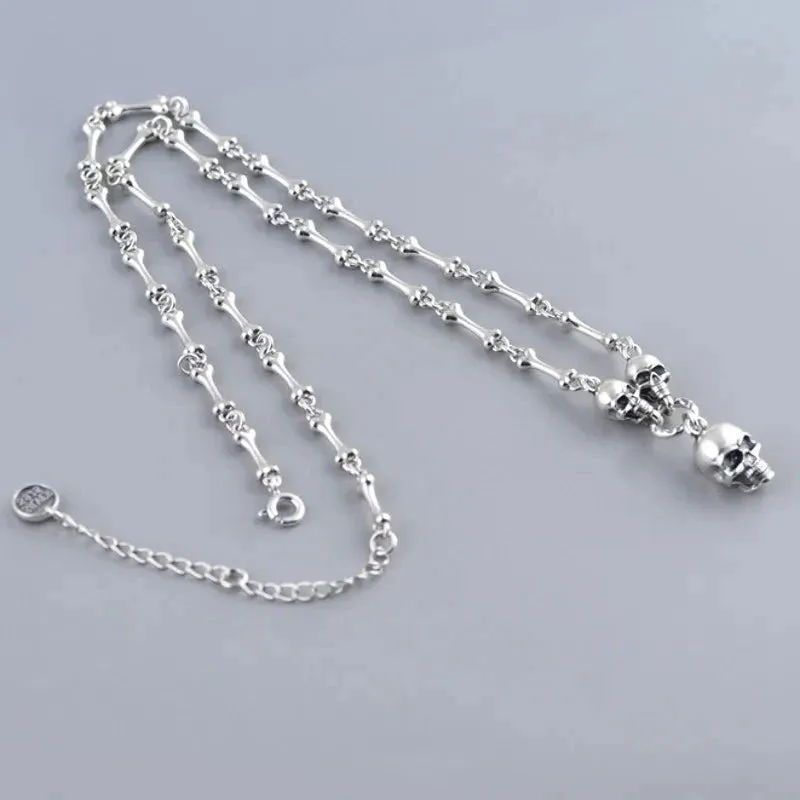 Retro Punk Skull Stick Bone Necklace