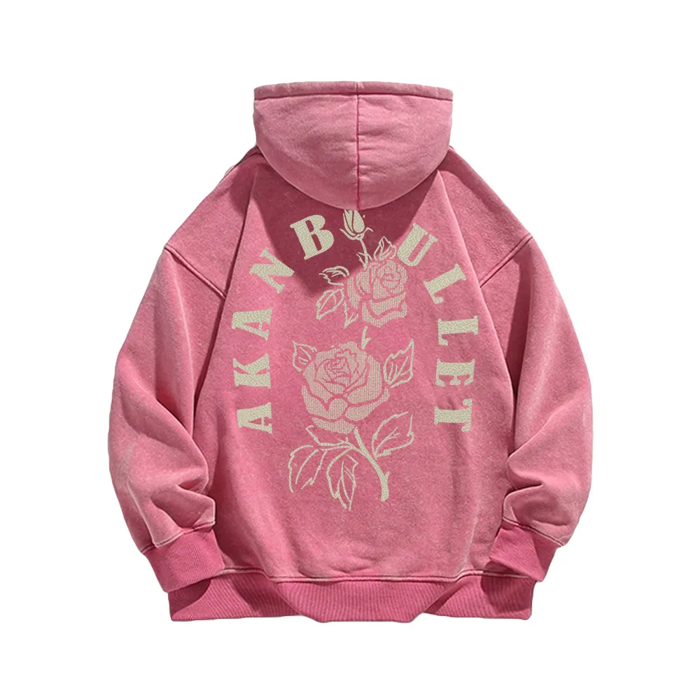 Retro Rose Letter Circle Washed Hoodie