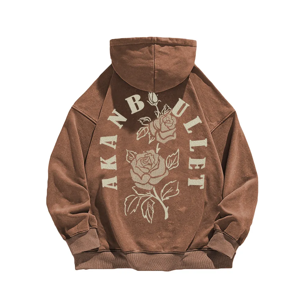 Retro Rose Letter Circle Washed Hoodie