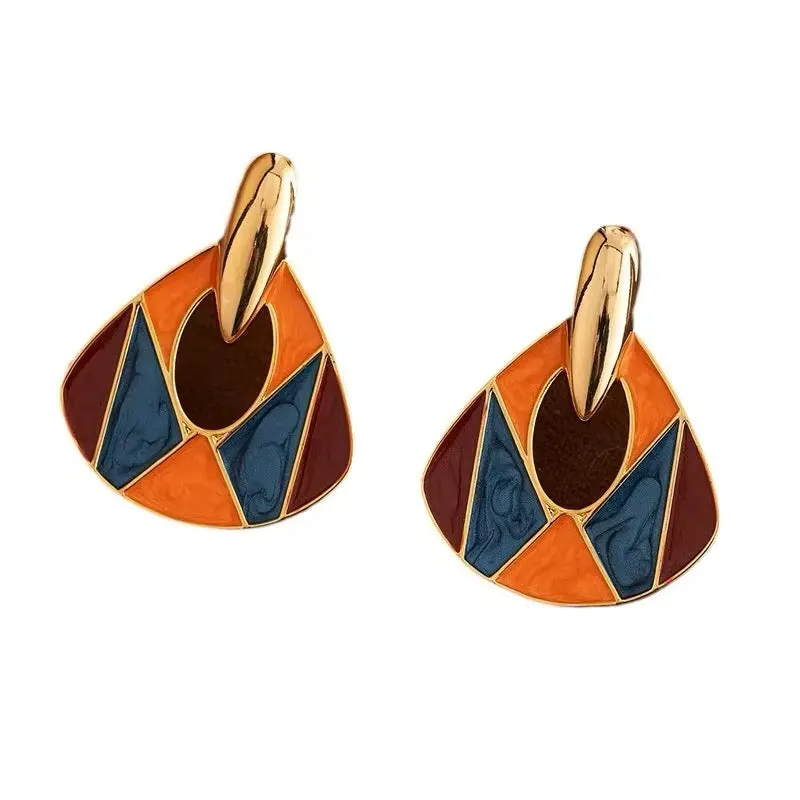 Retro Temperament Splicing Multicolor Enamel Earrings