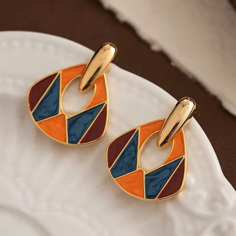 Retro Temperament Splicing Multicolor Enamel Earrings