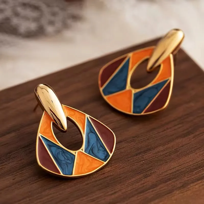 Retro Temperament Splicing Multicolor Enamel Earrings